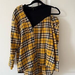 Maje Yellow Plaid Women's Top with attached black tank size 0